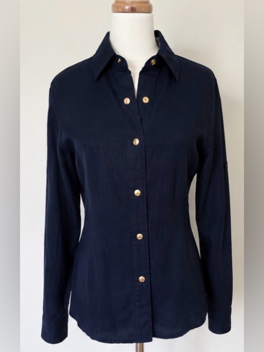 [St. John Sport] Navy Linen Blend Short Sleeve Knit Top Size S | Luxury Casual